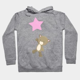 Cute Bear, Little Bear, Bear With Balloon, Star Hoodie